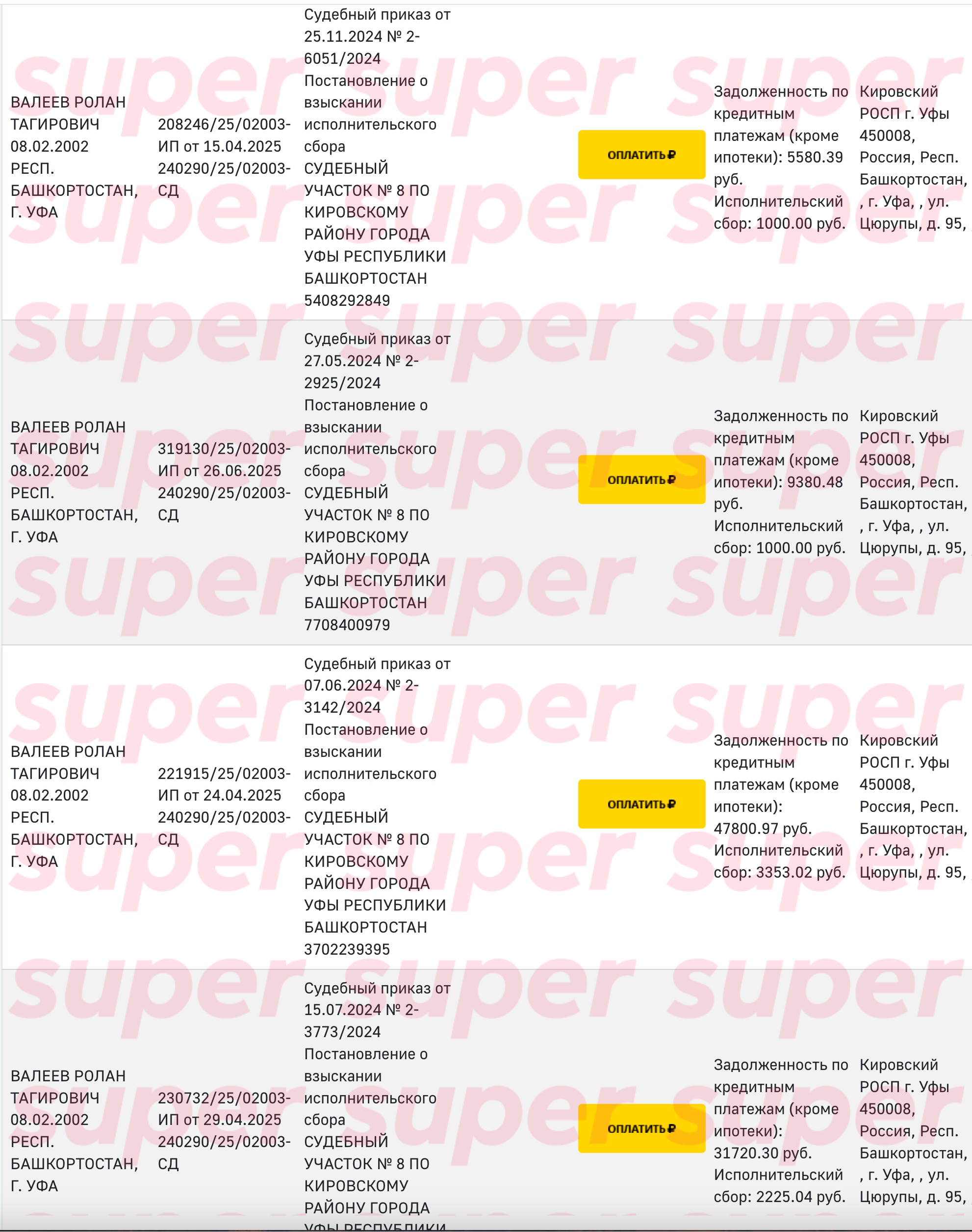 Данные о задолженностях Ролана Валеева. Фото: официальный сайт ФССП