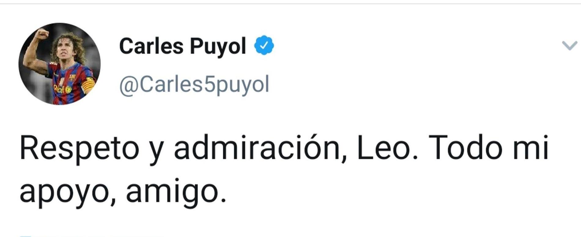 «Уважение и восхищение, Лео. Полностью поддерживаю, друг». Скриншот из Твиттера Пуйоля