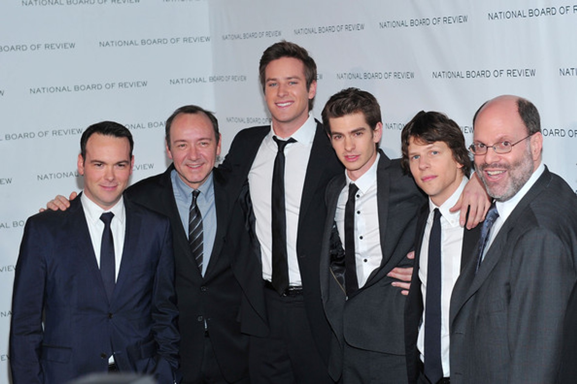 Кевин Спейси, Арми Хаммер, Эндрю Гарфилд, Джесси Айзенберг и Скотт Рудин. Фото: Getty