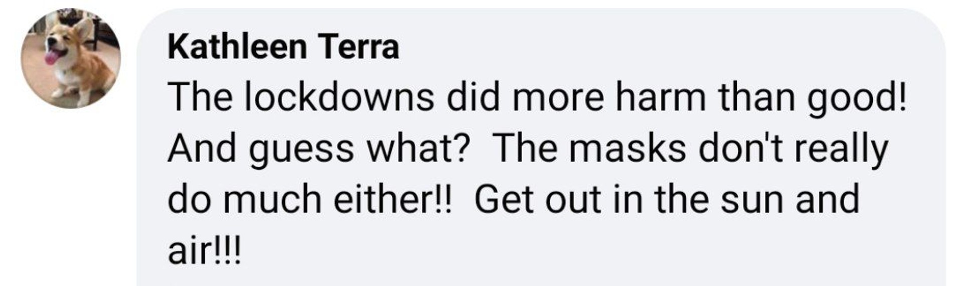 «Локдаун больше навредил, чем помог. И знаете что? Маски тоже не особо-то помогают! Выходите на солнце и воздух!»