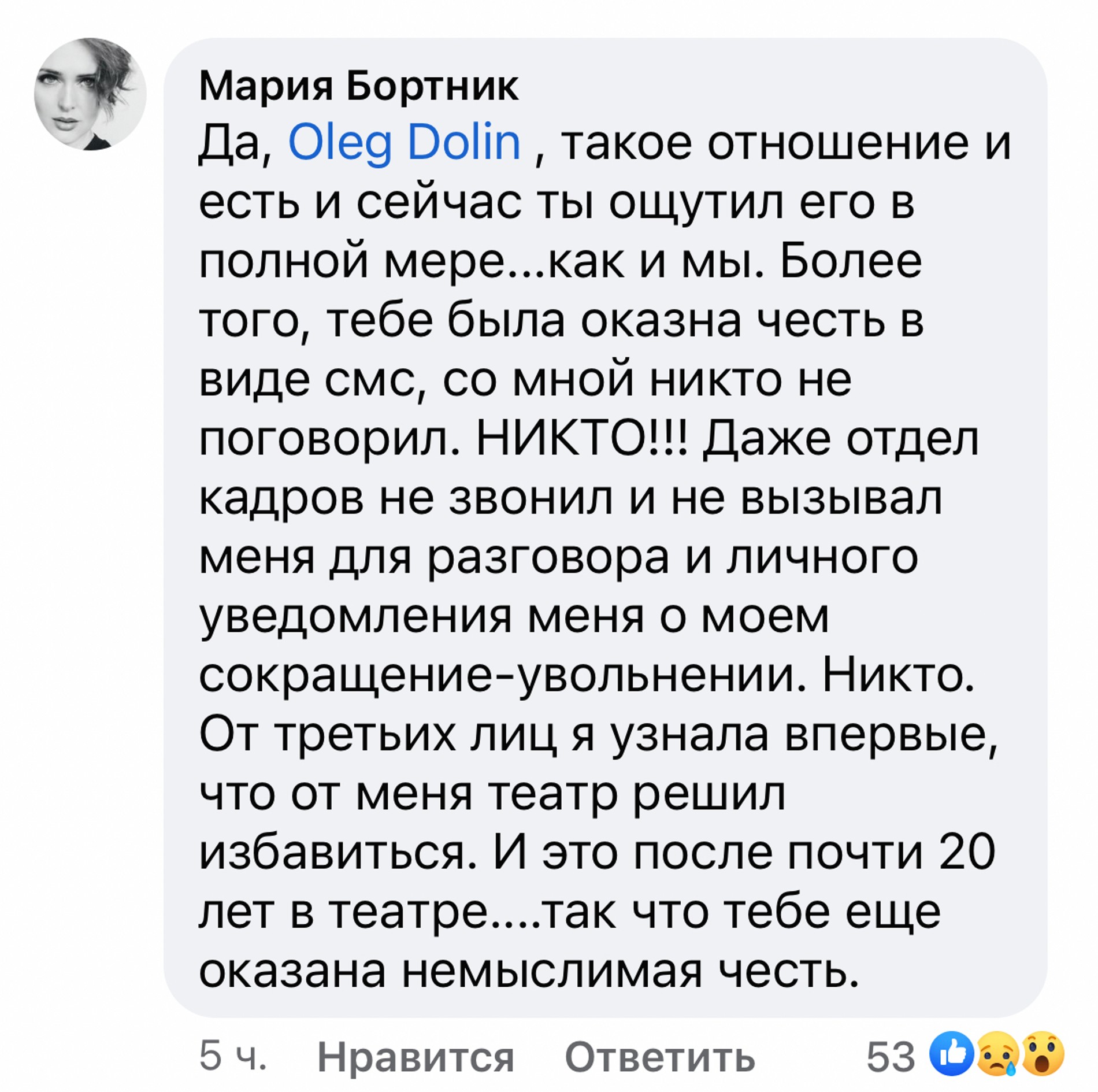 Скрин комментария под публикацией Долина