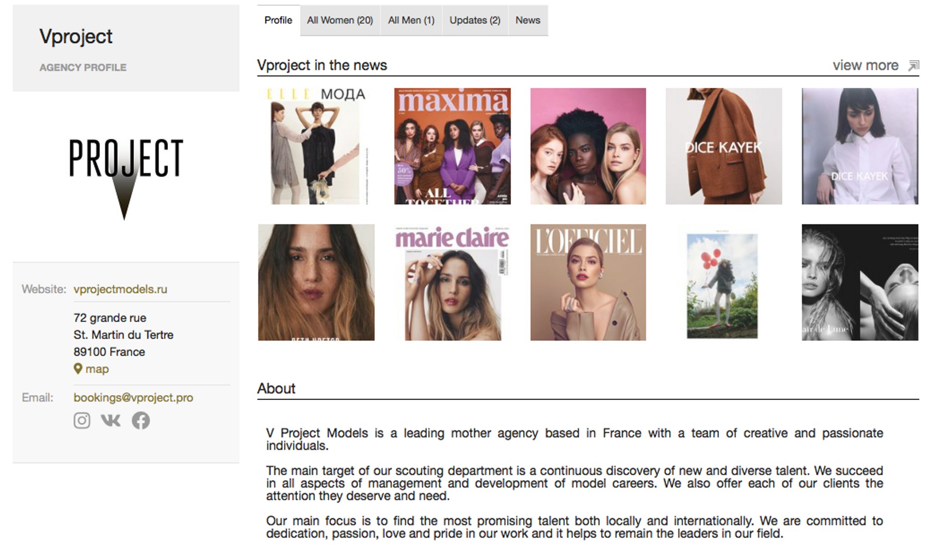 Фото: профиль VProject на сайте Models.com