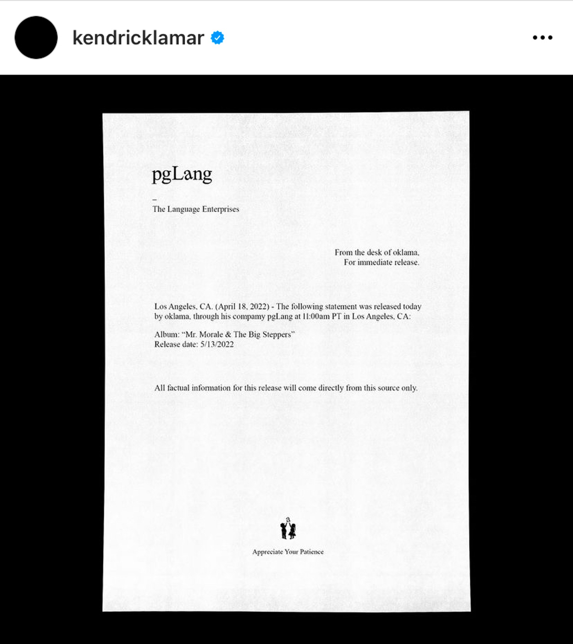 Инстаграм (запрещен в РФ) / @kendricklamar