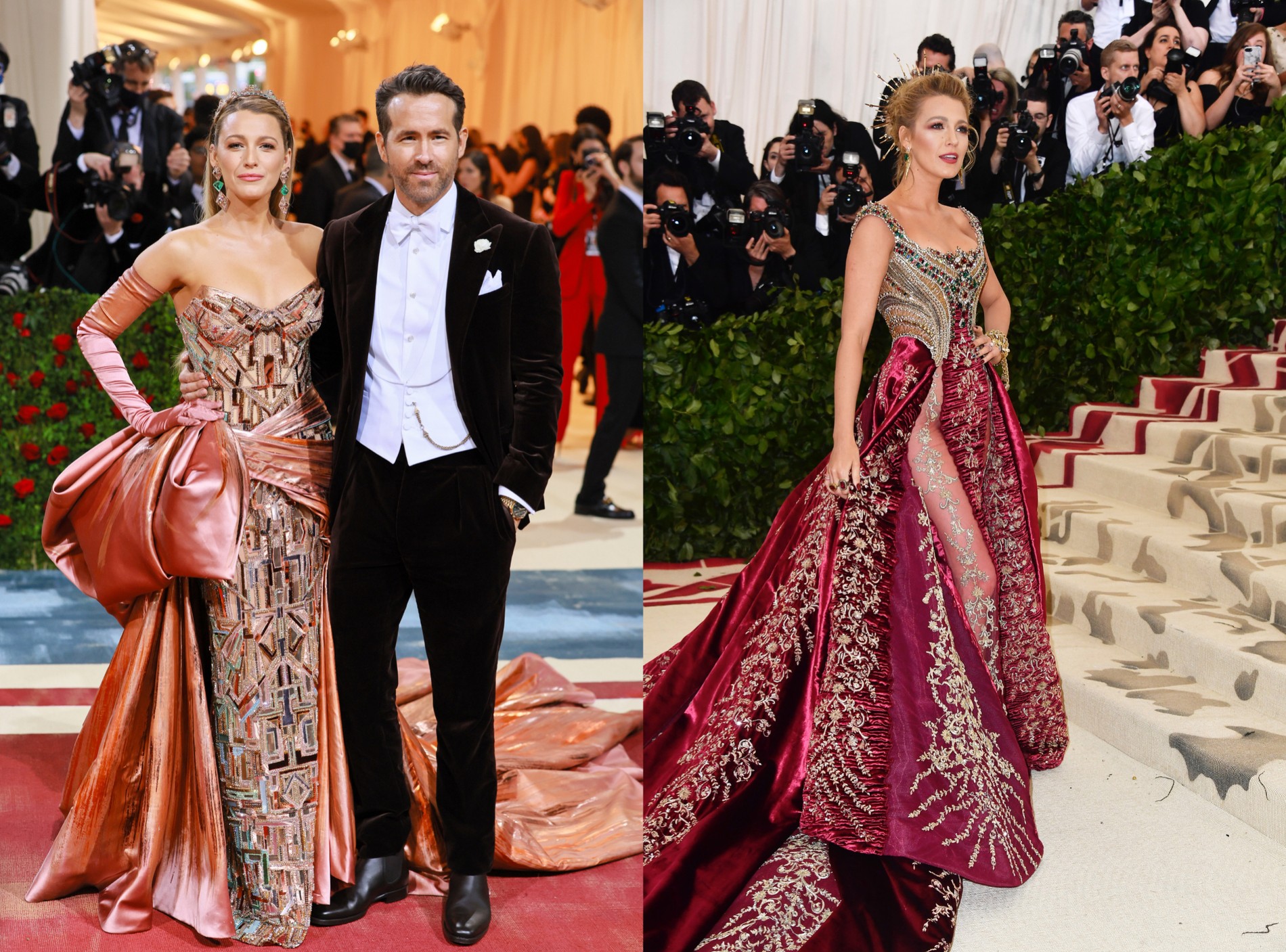 Блейк Лайвли на Met Gala в 2022/2018
Фото: Getty Images