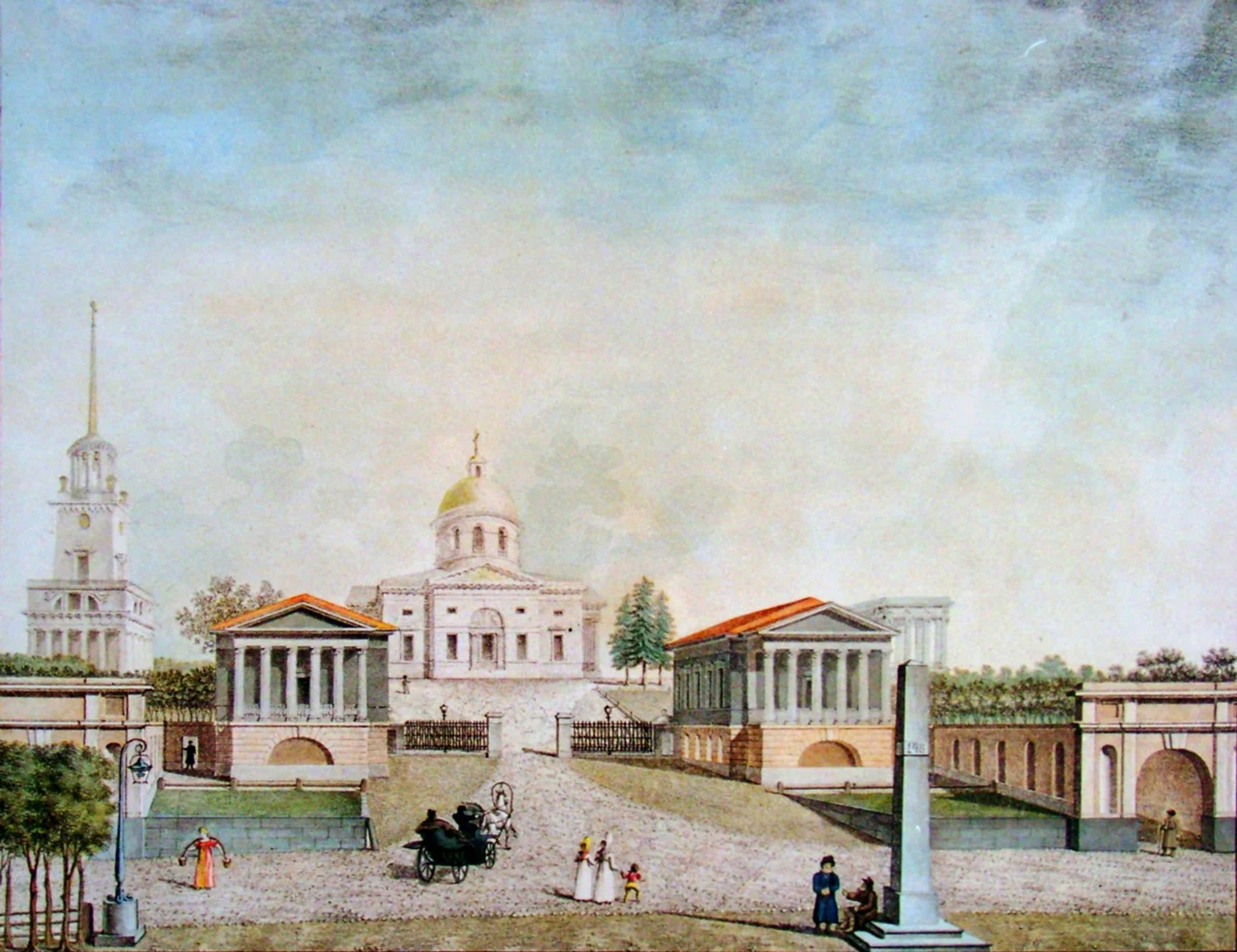 Вид площади в селе Грузино, 1822 г. Рисовал на камне архитектор Семенов