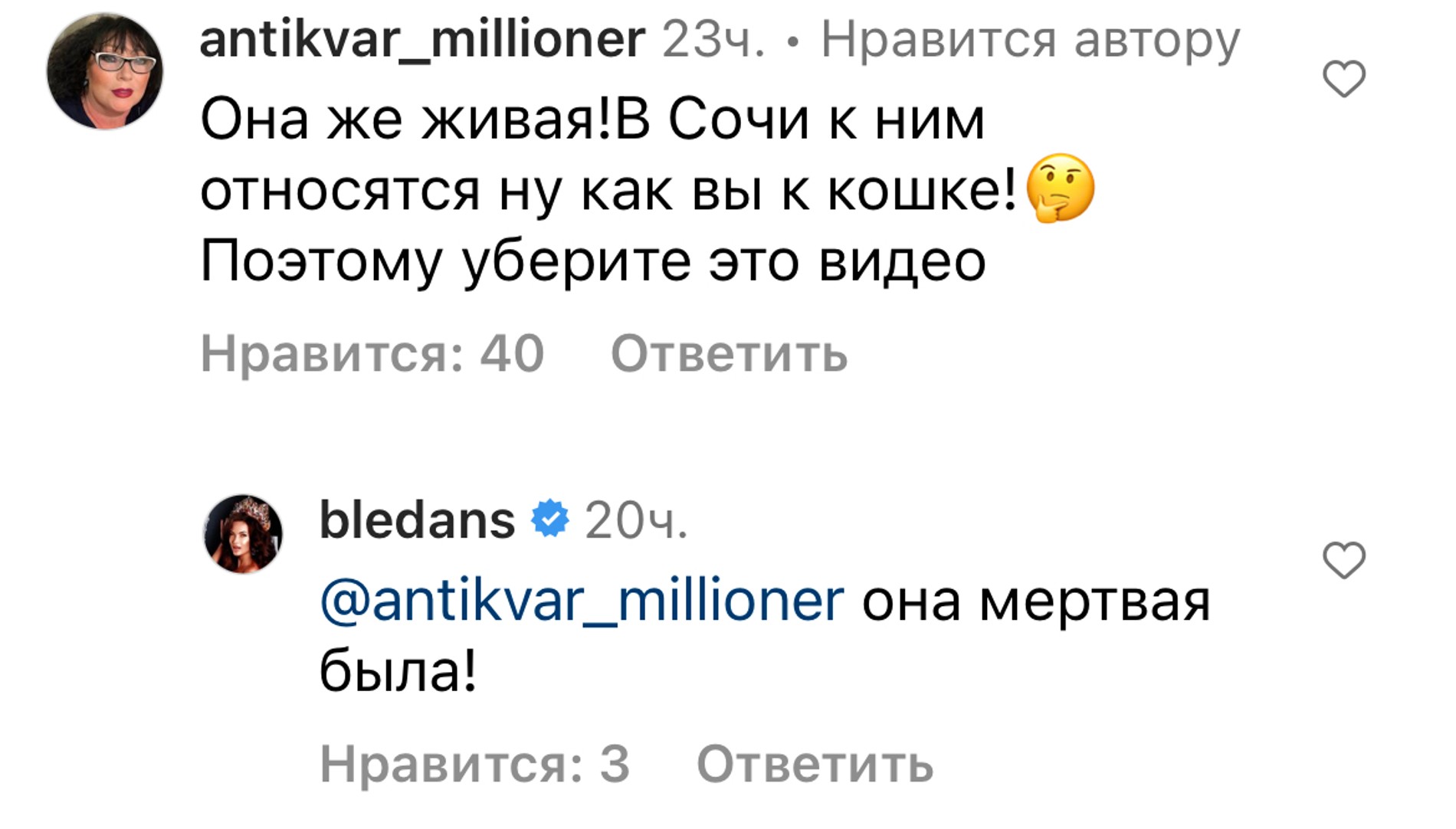 Комментарии под постом Эвелины Бледанс в Инстаграме (запрещен в РФ)