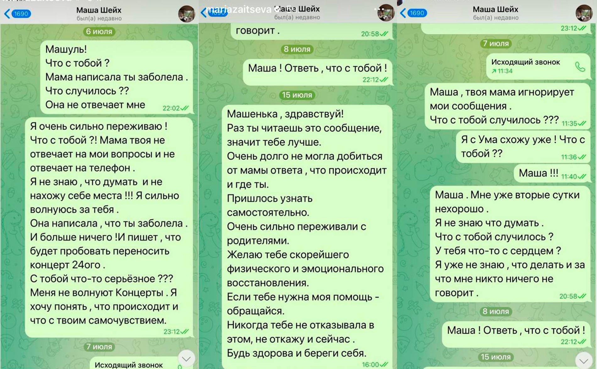 Переписка Марии Зайцевой с Марией Шейх
Фото: Инстаграм (запрещен в РФ) / mariazaitseva
