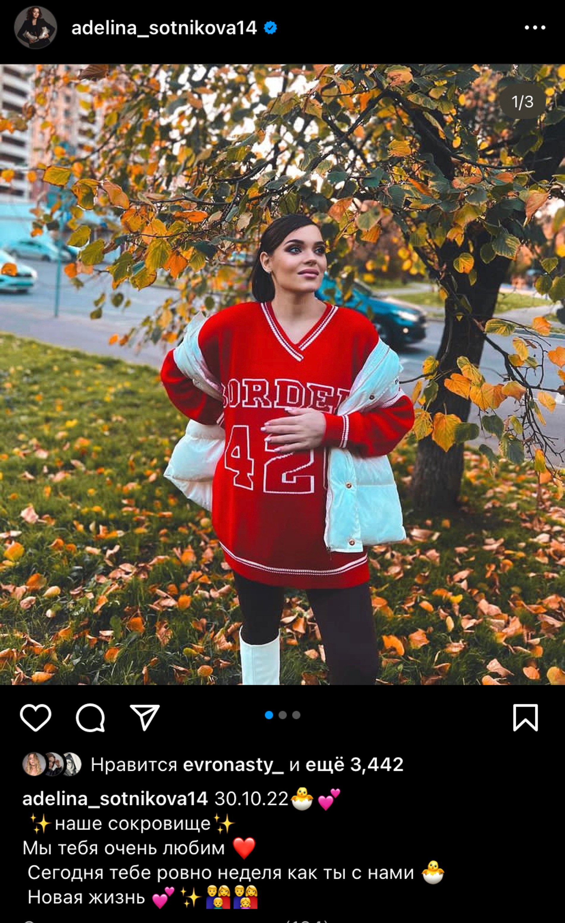 Тот самый пост Аделины
Фото: Инстаграм (запрещён в РФ) / adelina_sotnikova14