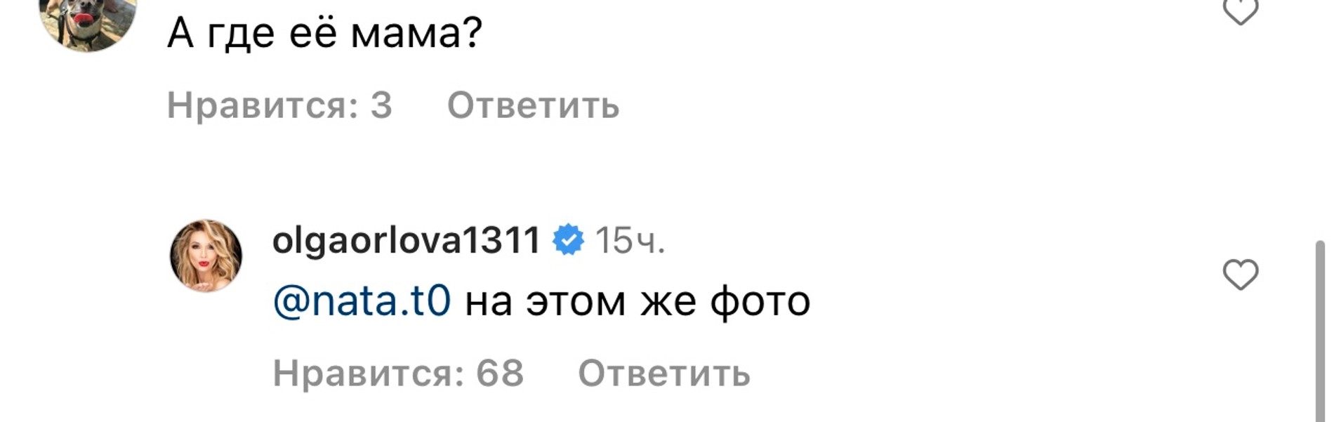 Ольга Орлова отвечает подписчику
Фото: Инстаграм (запрещен в РФ)