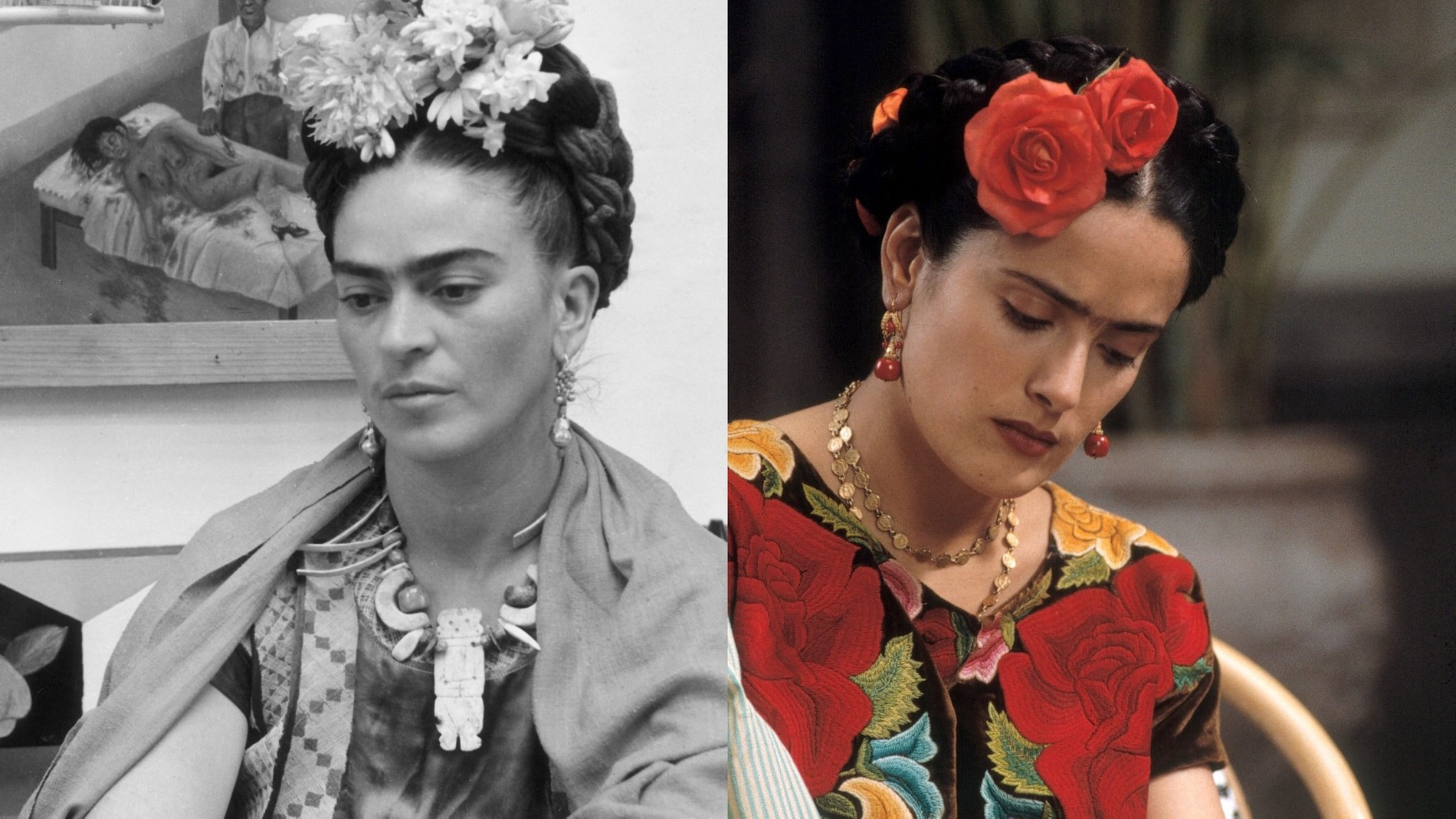 Фрида Кало и Сальма Хайек
Фото: Getty Images / скриншот из фильма «Фрида»