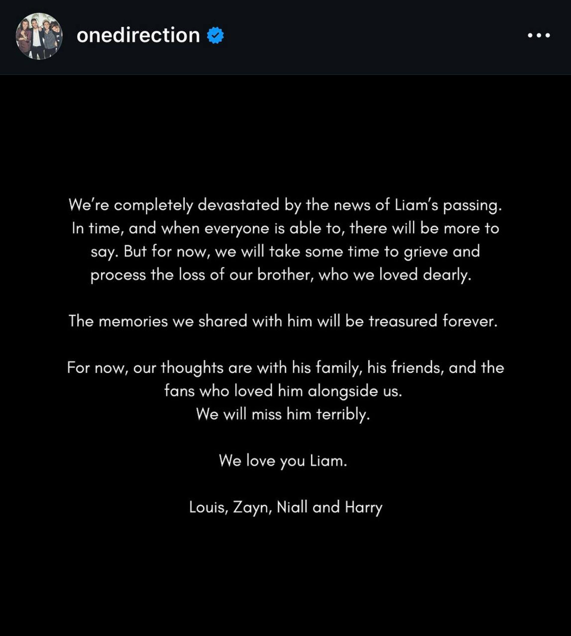 Скриншот: Инстаграм (запрещен в РФ) @onedirection