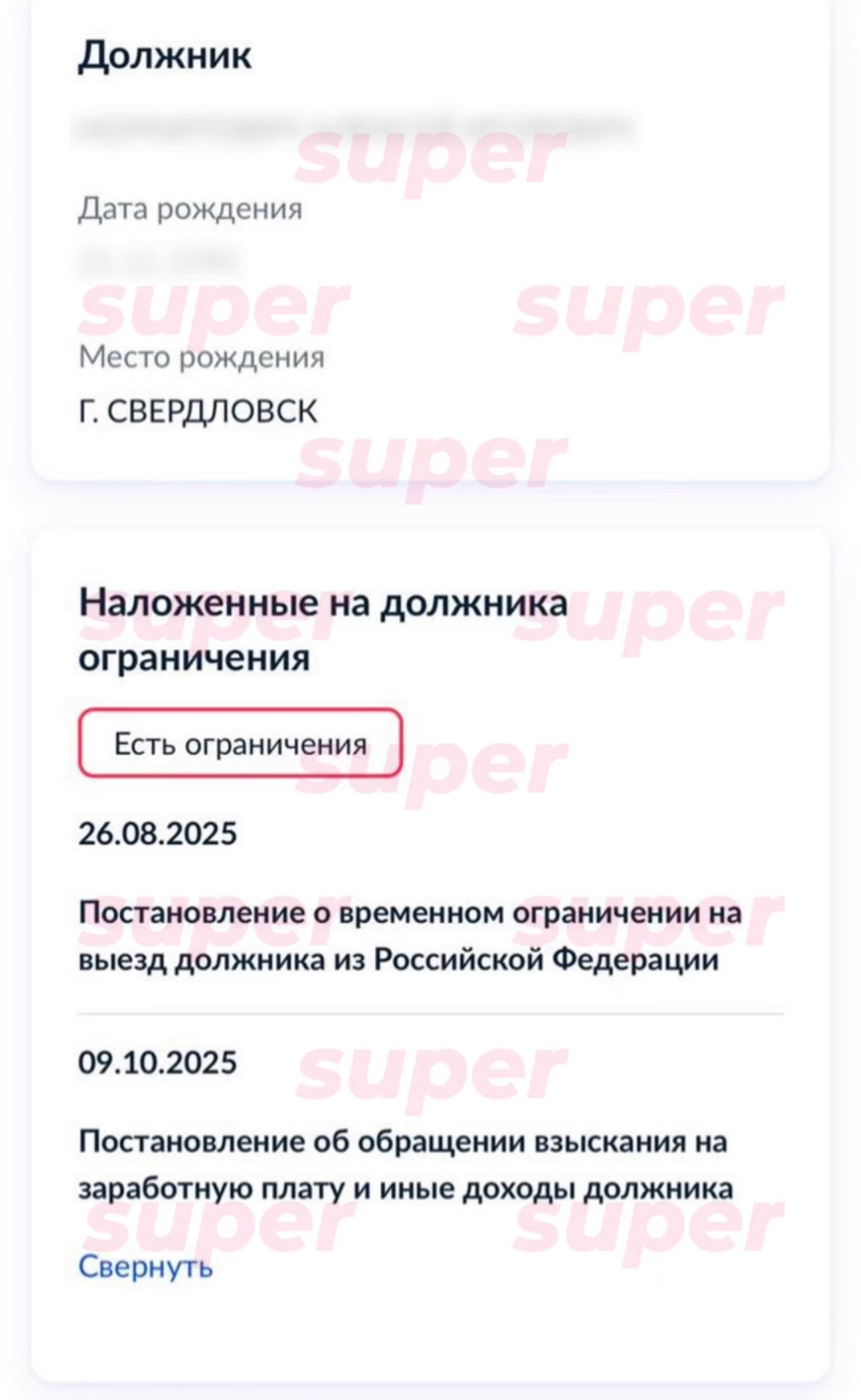 Скриншот с информацией о должнике, который прислала Екатерина Лукьянова. Фото: Super